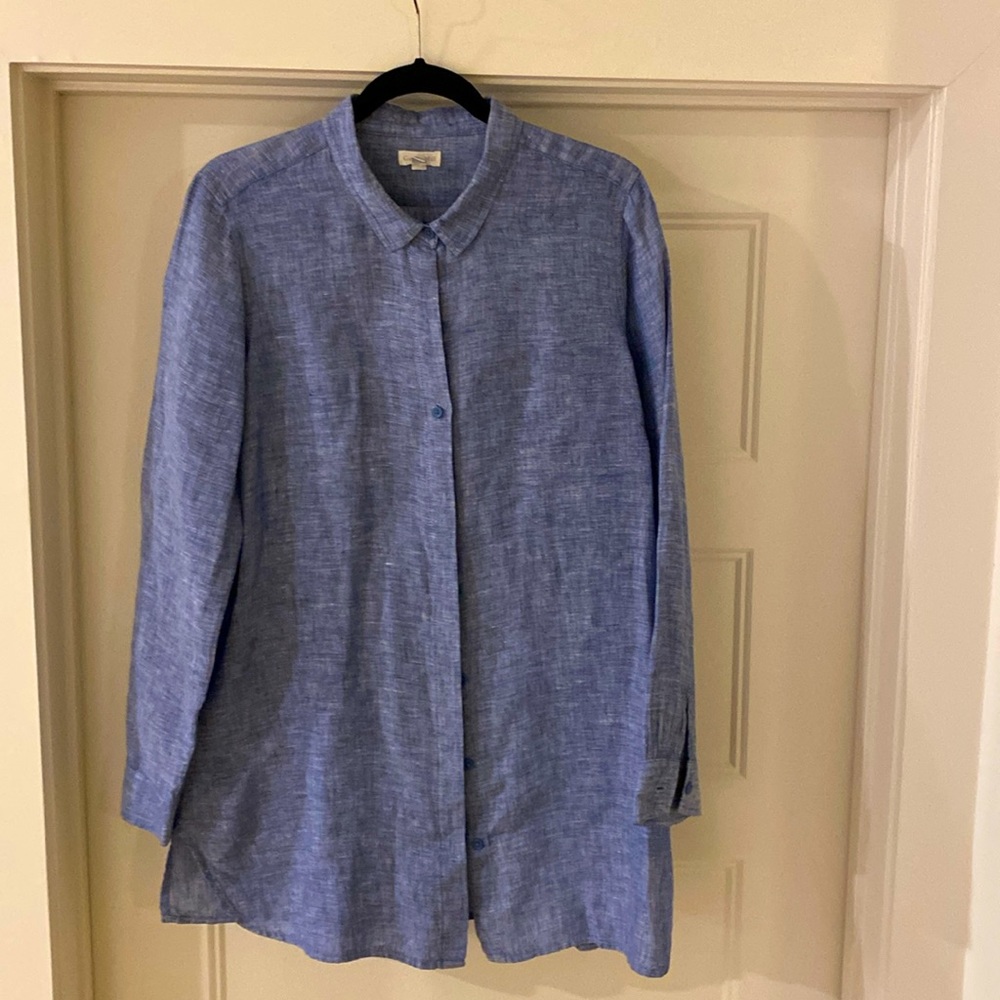 Garnet Hill Linen Chambray Long Sleeve Button-Down Tunic - Size M
